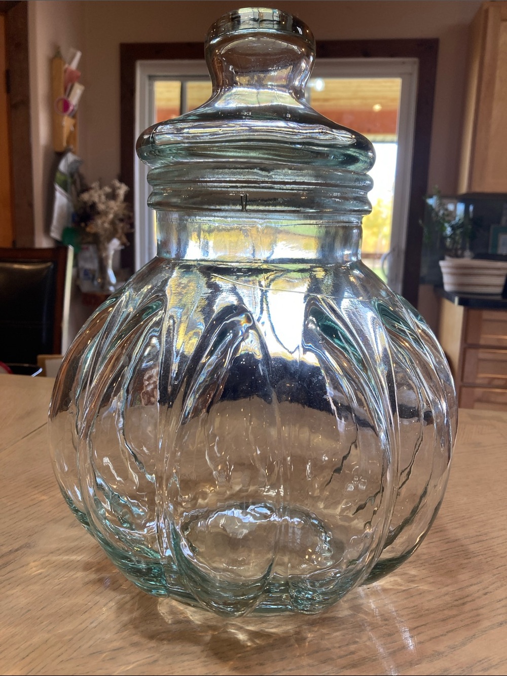 Vintage 14”Tall Pumpkin Glass Apothecary Jar. Cookie Jar.